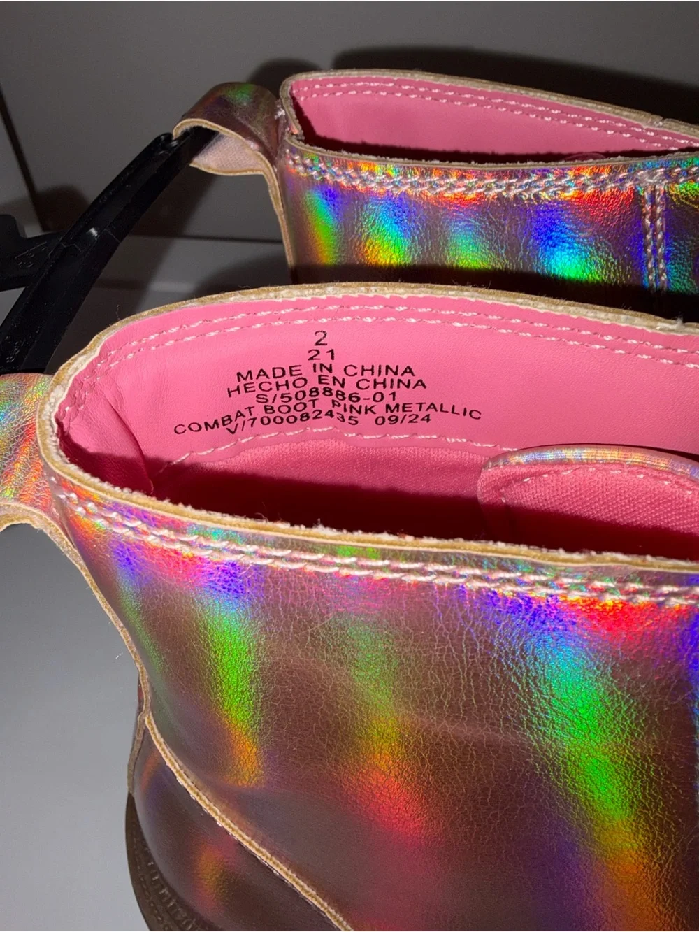 Iridescent Pink Holographic Lace-Up Combat Boots